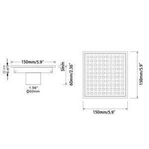 6-inch SUS304 Stainless Steel Square Shower Floor Drain with Tile Insert Grate Removable Multipurpose Invisible Look or Flat Cover,Brushed Stainless