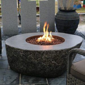 Elementi Outdoor Fiery Rock Fire Pit Table 50 x 42 Inches Grey Durable Glass Reinforced Concrete Square Fireplace Includes Burner Lava Rock Canvas Cover - Natural Gas