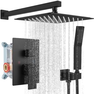 gotonovo rainfall shower system matte black with high pressure 10 inch shower head hand held square shower head bathroom luxury rain mixer shower complete combo set wall mounted