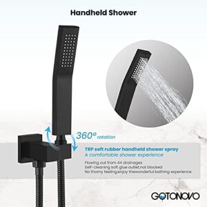 gotonovo Rainfall Shower System Matte Black with High Pressure 10 inch Shower Head Hand Held Square Shower Head Bathroom Luxury Rain Mixer Shower Complete Combo Set Wall Mounted