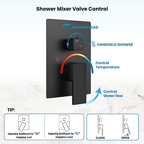 gotonovo Rainfall Shower System Matte Black with High Pressure 10 inch Shower Head Hand Held Square Shower Head Bathroom Luxury Rain Mixer Shower Complete Combo Set Wall Mounted