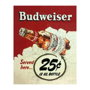 budweiser beer-served here -25¢, vintage bar wall art decor, ideal replica beer wall art print for man cave decor, game room decor, decor, or garage decor. must-have for bud fans! unframed- 8x10"