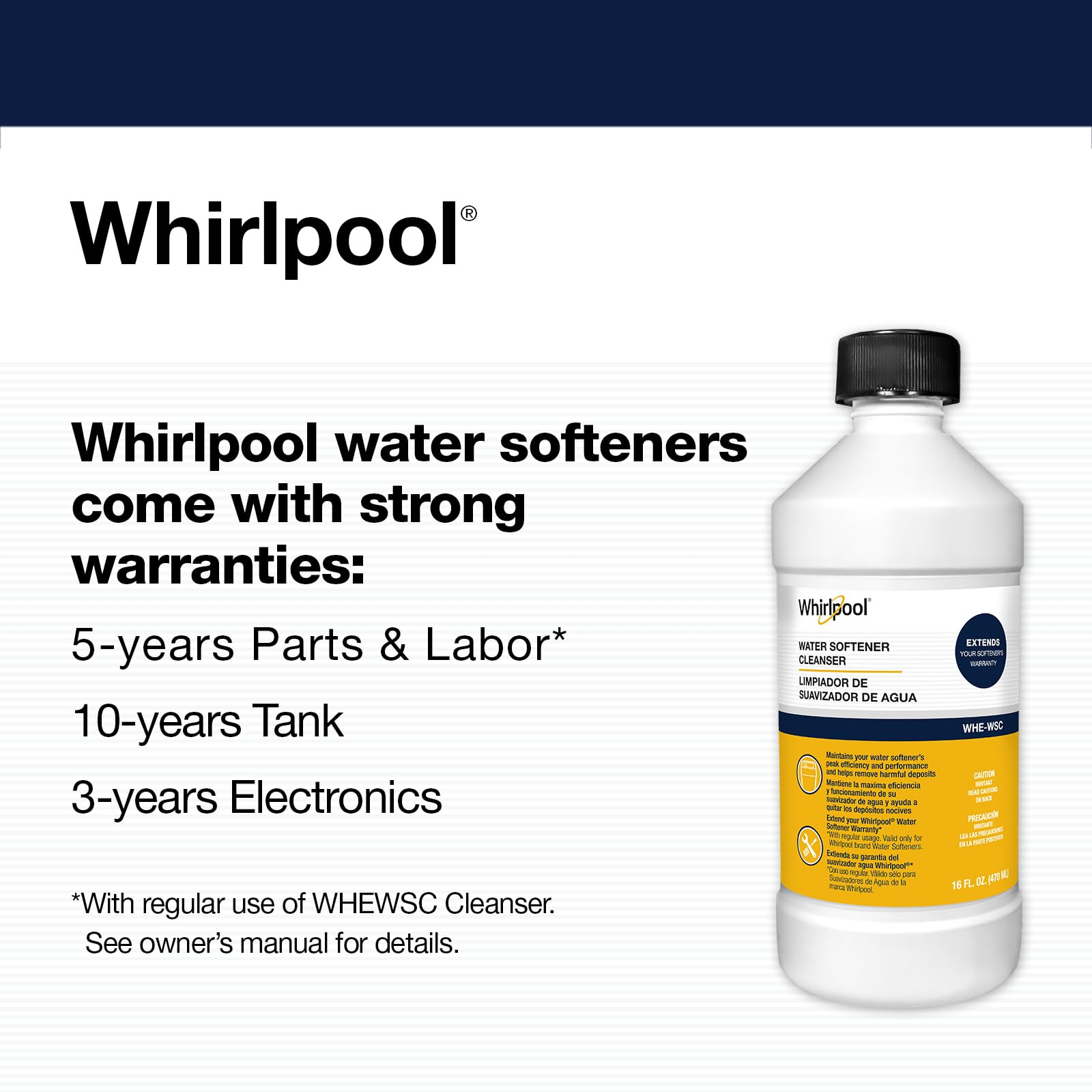 Whirlpool WHES30E 30,000 Grain Softener | Salt & Water Saving Technology | NSF Certified | Automatic Whole House Soft Water Regeneration, 0.75 inches, Off-White