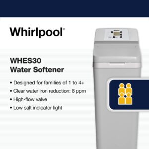 Whirlpool WHES30E 30,000 Grain Softener | Salt & Water Saving Technology | NSF Certified | Automatic Whole House Soft Water Regeneration, 0.75 inches, Off-White