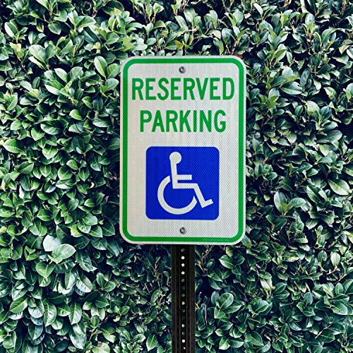 Reserved Parking Sign, Handicap Parking with Picture of Wheelchair Sign,18 x 12 Inches Engineer Grade Reflective Sheeting Rust Free Aluminum, Weather Resistant, Waterproof, Durable Ink