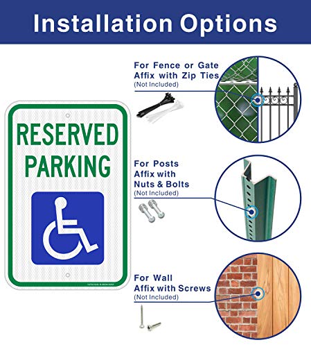 Reserved Parking Sign, Handicap Parking with Picture of Wheelchair Sign,18 x 12 Inches Engineer Grade Reflective Sheeting Rust Free Aluminum, Weather Resistant, Waterproof, Durable Ink