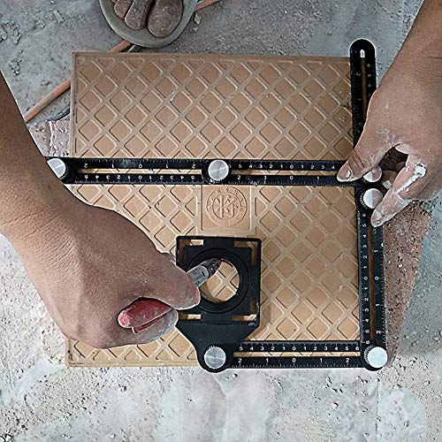 Aluminum Alloy Multi-Function six-fold Ruler Angle Finder Universal Angler Ruler Metal Drill Guide Locator Tile Opening Hole Angle Template Tool Angle Copier for Builders, Craftsmen, Carpenters