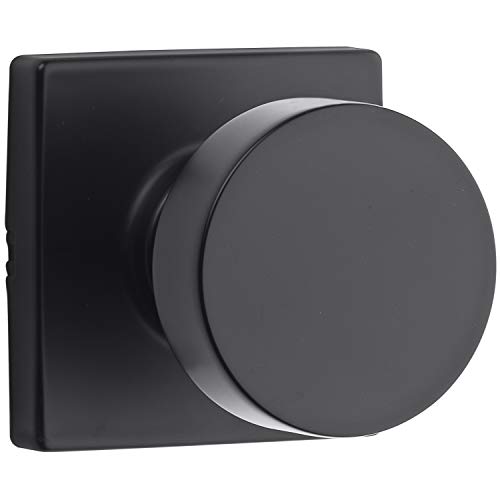 Kwikset Pismo Interior Passage Door Knob, Handle For Closet and Hallway Doors, Non-Locking Doorknob in Matte Black, with Microban Protection, Square Rose