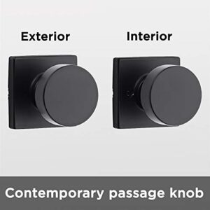 Kwikset Pismo Interior Passage Door Knob, Handle For Closet and Hallway Doors, Non-Locking Doorknob in Matte Black, with Microban Protection, Square Rose