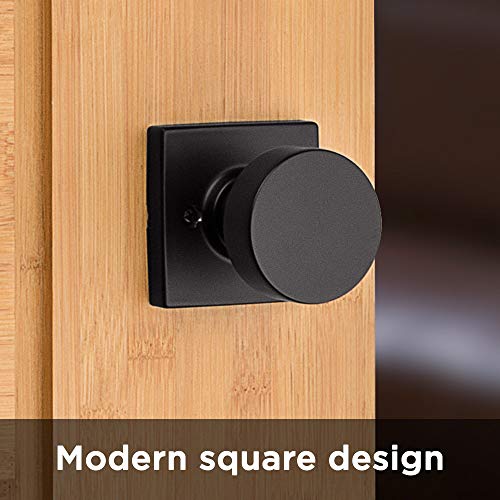 Kwikset Pismo Interior Passage Door Knob, Handle For Closet and Hallway Doors, Non-Locking Doorknob in Matte Black, with Microban Protection, Square Rose