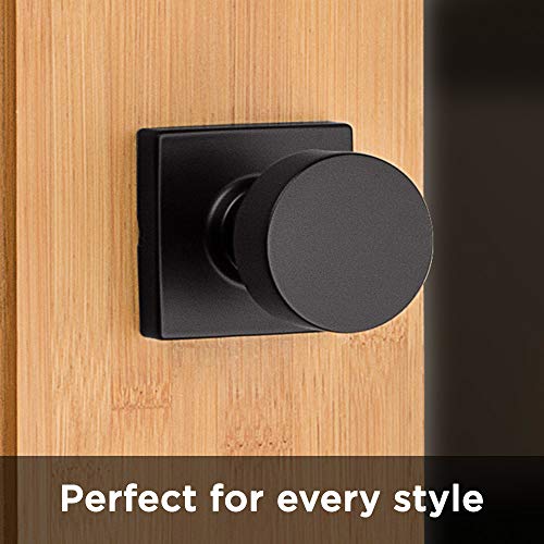 Kwikset Pismo Interior Passage Door Knob, Handle For Closet and Hallway Doors, Non-Locking Doorknob in Matte Black, with Microban Protection, Square Rose