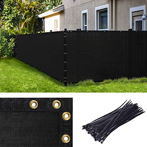 Amgo 6' x 50' Black Fence Privacy Screen, Commercial Standard Heavy Duty Windscreen with Bindings & Grommets, 90% Blockage, Cable Zip Ties Included (We Make Custom Size)