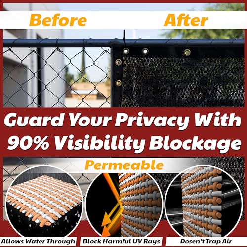 Amgo 6' x 50' Black Fence Privacy Screen, Commercial Standard Heavy Duty Windscreen with Bindings & Grommets, 90% Blockage, Cable Zip Ties Included (We Make Custom Size)