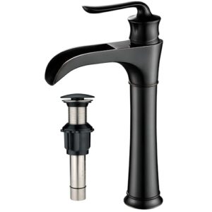 farmhouse waterfall bathroom faucet for vessel sink single hole bowl mixer tap, myhb oil rubbed bronze sh8012h