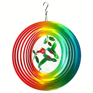 fonmy wind spinner outdoor metal 3d hanging garden decoration for indoor outdoor rainbow color hummingbird metal wind spinners-12inch