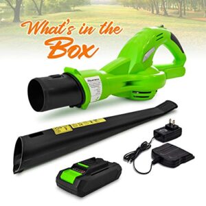 Lightweight Cordless Leaf Blower - 18V, 55 MPH Air Speed - Perfect for Decks, Gutter Cleaning, Snow & Small Yards - Rechargeable Battery & Charger Included, Average Charge Time 4 Hrs - Only 5 lbs.