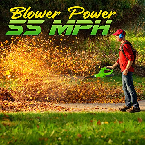 Lightweight Cordless Leaf Blower - 18V, 55 MPH Air Speed - Perfect for Decks, Gutter Cleaning, Snow & Small Yards - Rechargeable Battery & Charger Included, Average Charge Time 4 Hrs - Only 5 lbs.