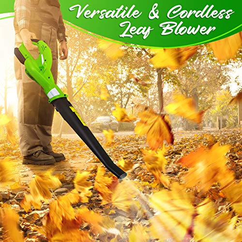 Lightweight Cordless Leaf Blower - 18V, 55 MPH Air Speed - Perfect for Decks, Gutter Cleaning, Snow & Small Yards - Rechargeable Battery & Charger Included, Average Charge Time 4 Hrs - Only 5 lbs.