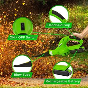 Lightweight Cordless Leaf Blower - 18V, 55 MPH Air Speed - Perfect for Decks, Gutter Cleaning, Snow & Small Yards - Rechargeable Battery & Charger Included, Average Charge Time 4 Hrs - Only 5 lbs.