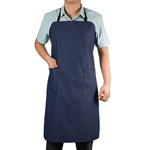 Waterproof Rubber Vinyl Apron W/ 2 Pockets - Lab Apron for DishWashing,Grooming Blue