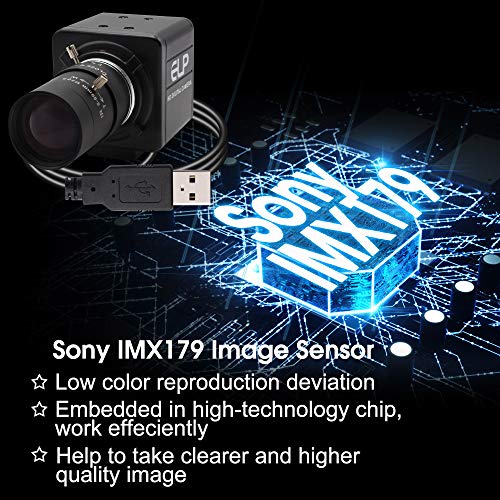 Hotpet 8MP Optical 10X Zoom 5-50mm Lens Webcam 2448P USB Industrial Camera with Sony (1/3.2”) IMX179 Sensor, Industrial Web Camera Support OpenCV for Linux Windows Android Mac,Plug&Play,UVC