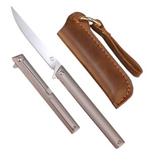 samior gp035 small slim edc folding pocket flipper knife, 3.5 inch bohler m390 blade, gentleman's knife, frame lock, titanium handle, pocket clip, 1.5oz