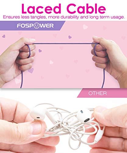 FosPower Kids Headphones with LED Cat Ears (Safe Volume Limit 85 dB), 3.5mm On-Ear Wired Headphones with Laced Tangle-Free Cables for Boys/Girls/School/Travel - Hot Pink/Purple