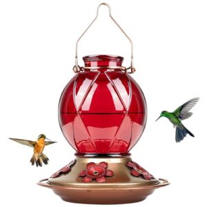 bolite 18016-r hummingbird feeder, glass hummingbird feeder for outdoors, meshy texture ball shape bottle, 18 ounces, red, xmas gifts for bird lovers