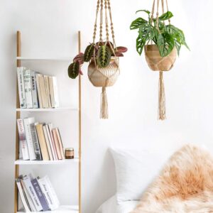 Mkono Macrame Plant Hangers 4 Pcs Indoor Outdoor Hanging Planter Basket Jute Rope Flower Pot Holder Boho Hippie Style