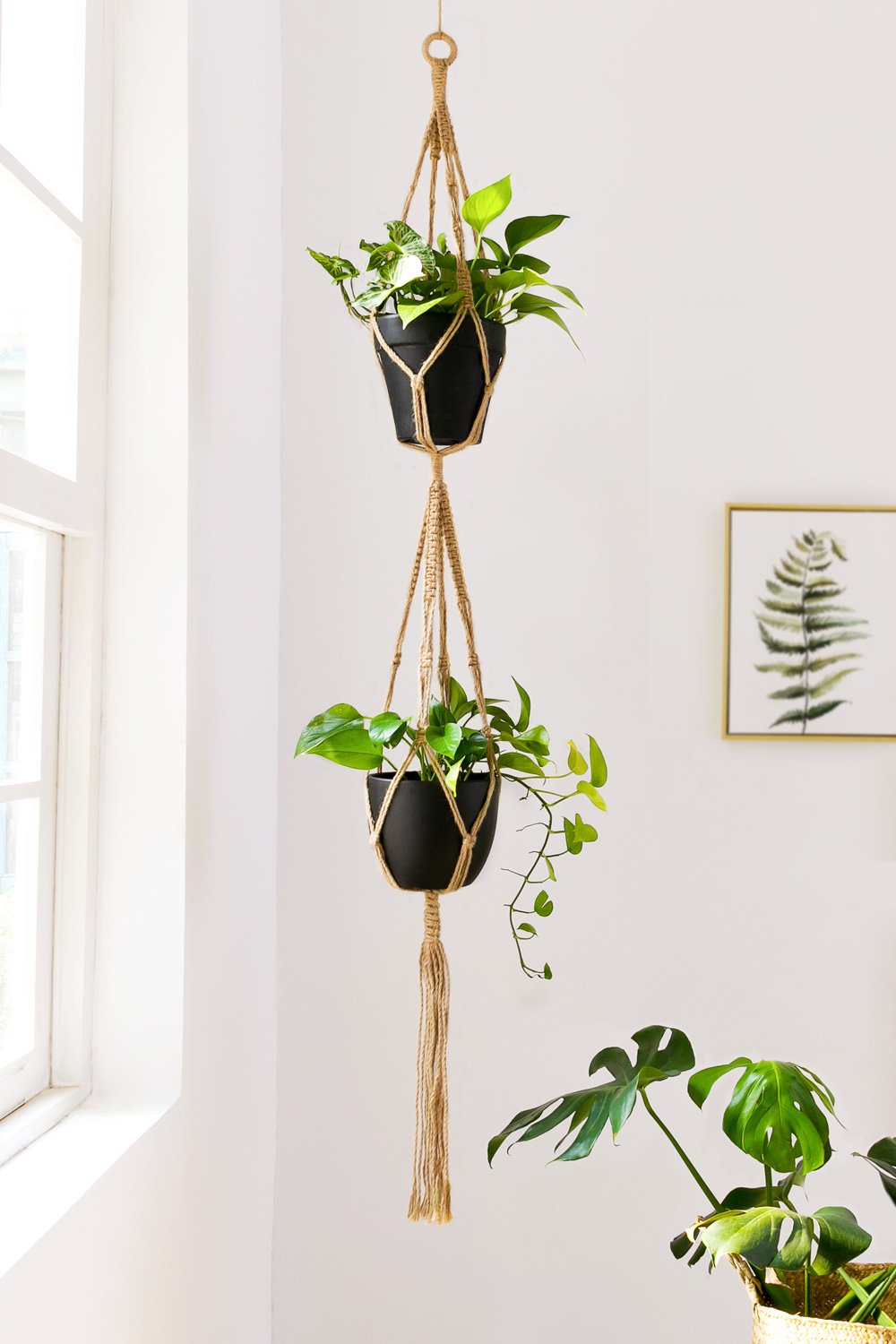 Mkono Macrame Plant Hangers 4 Pcs Indoor Outdoor Hanging Planter Basket Jute Rope Flower Pot Holder Boho Hippie Style