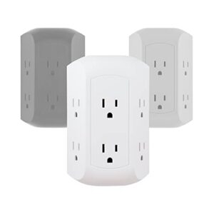ge pro 6-outlet extender, surge protector, spaced wall tap, side-access, 3-prong power strip, charging station, 560 joules, ul listed, white, 43648