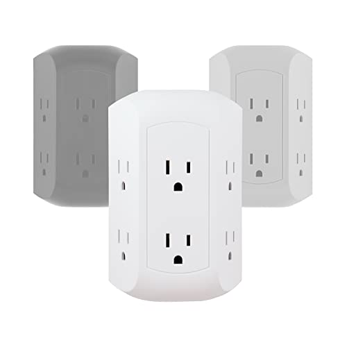 GE Pro 6-Outlet Extender, Surge Protector, Spaced Wall Tap, Side-Access, 3-Prong Power Strip, Charging Station, 560 Joules, UL Listed, White, 43648