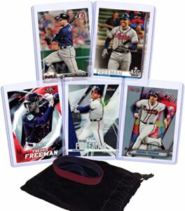 freddie freeman baseball cards (5) assorted atlanta braves trading card and wristbands gift bundle