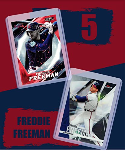 Freddie Freeman Baseball Cards (5) ASSORTED Atlanta Braves Trading Card and Wristbands Gift Bundle