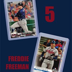 Freddie Freeman Baseball Cards (5) ASSORTED Atlanta Braves Trading Card and Wristbands Gift Bundle