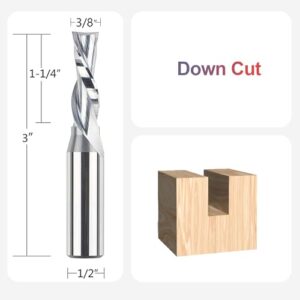 SpeTool Spiral Downcut Router Bits with 3/8 inch Cutting Diameter, 1/2 inch Shank HRC55 Solid Carbide CNC End Mill for Wood Small Cut, Carving
