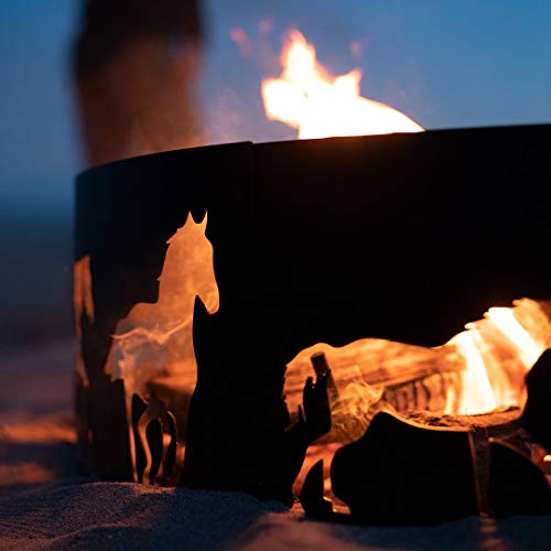 Blue Sky Outdoor Living FR36HRS01 36" Round Fire Ring Horse Design Bonfire Liner, Black