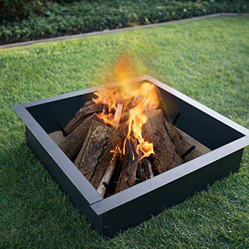 Blue Sky Outdoor Living PCFF3636 36" Fire Ring with Porcelain Coated Finish Self-Assembled Square Bonfire Liner, Black