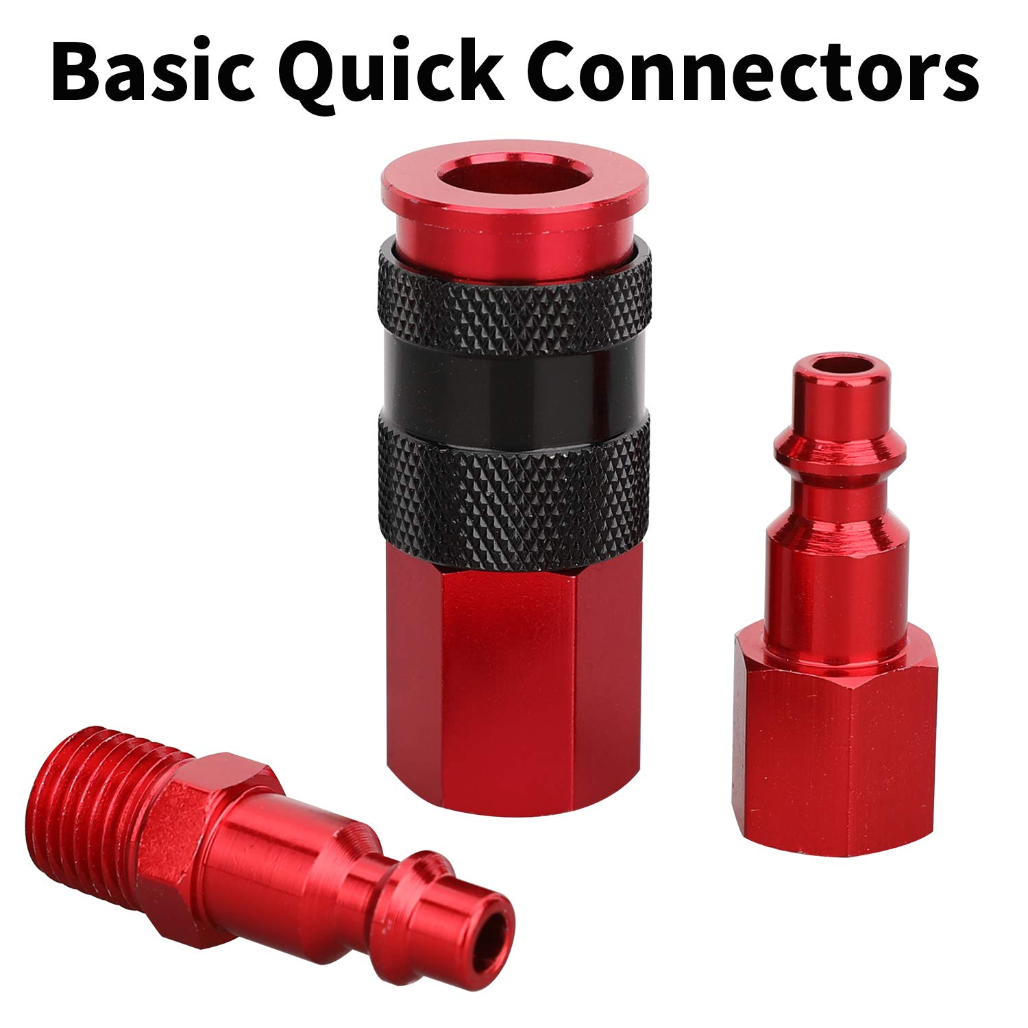 Hromee 1/4 in x 25 ft Polyurethane Recoil Air Hose with Bend Restrictors Compressor Hose with 1/4" Industrial Universal Quick Coupler and I/M Plug Kit, Red