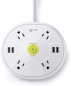 power strip surge protector hub with 4 outlet 4 usb 6 ft extension cord for conference room, 1200 joules, round design by easylife tech