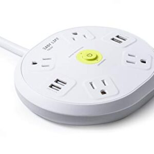 Power Strip Surge Protector Hub with 4 Outlet 4 USB 6 ft Extension Cord for Conference Room, 1200 Joules, Round Design by Easylife Tech