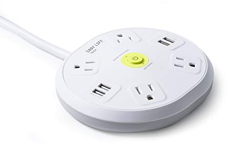 Power Strip Surge Protector Hub with 4 Outlet 4 USB 6 ft Extension Cord for Conference Room, 1200 Joules, Round Design by Easylife Tech