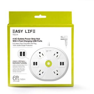 Power Strip Surge Protector Hub with 4 Outlet 4 USB 6 ft Extension Cord for Conference Room, 1200 Joules, Round Design by Easylife Tech