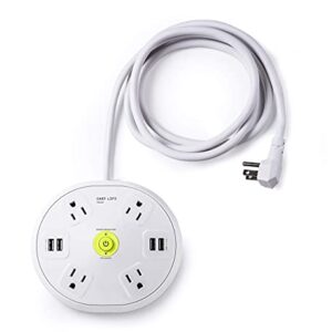 Power Strip Surge Protector Hub with 4 Outlet 4 USB 6 ft Extension Cord for Conference Room, 1200 Joules, Round Design by Easylife Tech