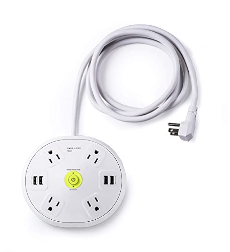 Power Strip Surge Protector Hub with 4 Outlet 4 USB 6 ft Extension Cord for Conference Room, 1200 Joules, Round Design by Easylife Tech