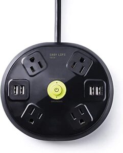 power strip surge protector hub with 4 outlet 4 usb 6 ft extension cord for conference room, 1200 joules, round design by easylife tech
