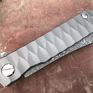 TACTICAL GEARZ Custom Damascus Steel EDC Pocket Folding Knife, Solid Tc4 Titanium Handle! Includes Sheath! For Outdoor Camping, Hiking, Gifts for Men, Birthday Gifts (Silver XS)