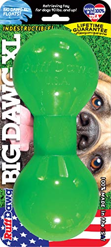 Ruff Dawg Big Dawg - Indestructible Dog Toy for Rough Play - Barbell Shape Bounce for Chase, Catch - Shred-Resistant Plastic - Colors Vary - 2 Toys