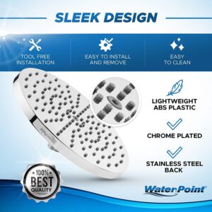 8 Inch Rainfall Shower Head by WaterPoint - Large High Pressure Water Saving Showerhead - Brass Swivel Ball and Polished Chrome Finish