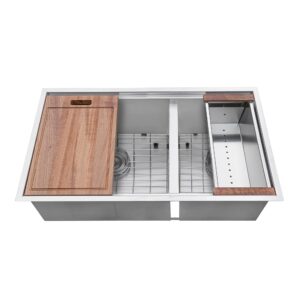 ruvati 33-inch workstation 60/40 double bowl undermount 16 gauge stainless steel ledge kitchen sink - rvh8356